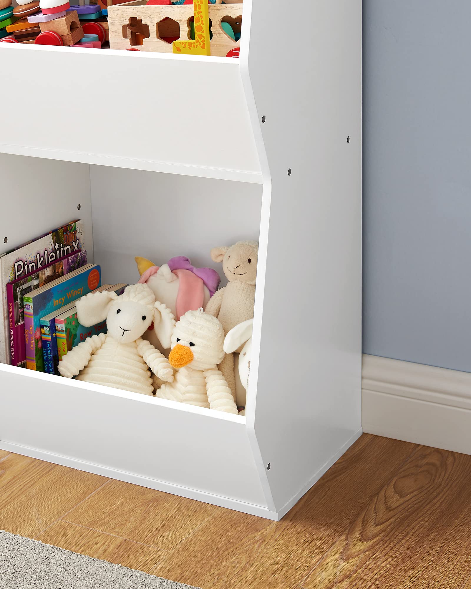 SONGMICS 3-Tier Kids Toy Storage Organizer with Fabric Bins & Adjustable Shelves - White Toy Shelf Organizer for Playroom, Nursery, Bedroom - Perfect for Organizing Toys, Books & Kids Room Decor