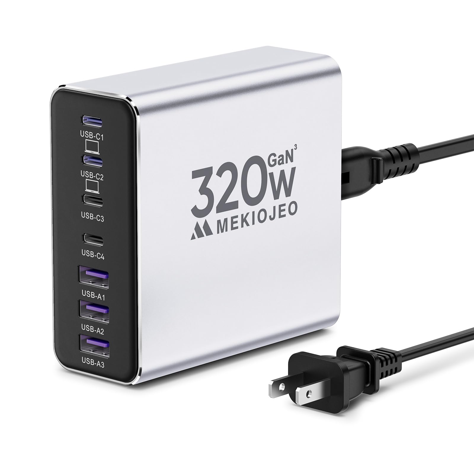 65W 7-Port Aluminum Alloy USB C Fast Charging Station - Compatible with MacBook Pro/Air, iPhone, iPad & More | Compact Desktop Charger for Home, Office & Travel (Silver)