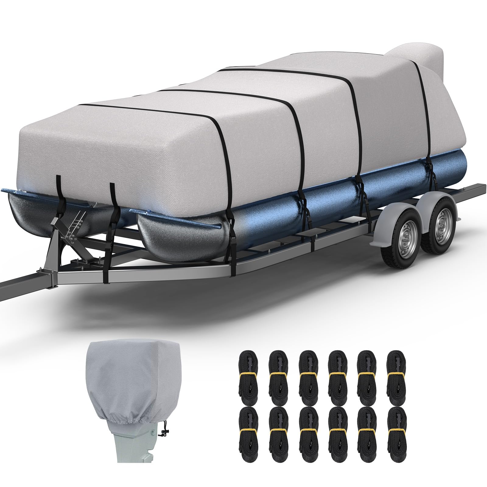 Heavy Duty 1400D Marine Grade Waterproof Pontoon Boat Cover with Motor Cover - Middle Reinforced for 21'-24' Length & 102