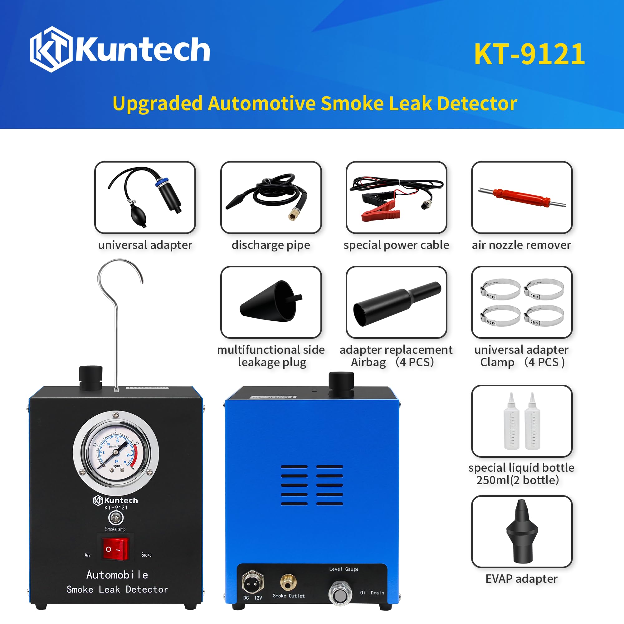 12V DC Automotive Smoke Machine with Built-in Air Pump - Leak Detector for Pipe, EVAP & Fuel Systems - Diagnostic Tester for Vehicle Maintenance & Repair