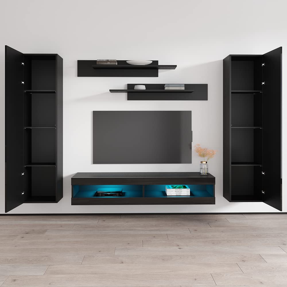 Modern Floating TV Stand with Storage & LED Lights - Wall-Mounted Entertainment Center for Bedroom & Living Room - 34