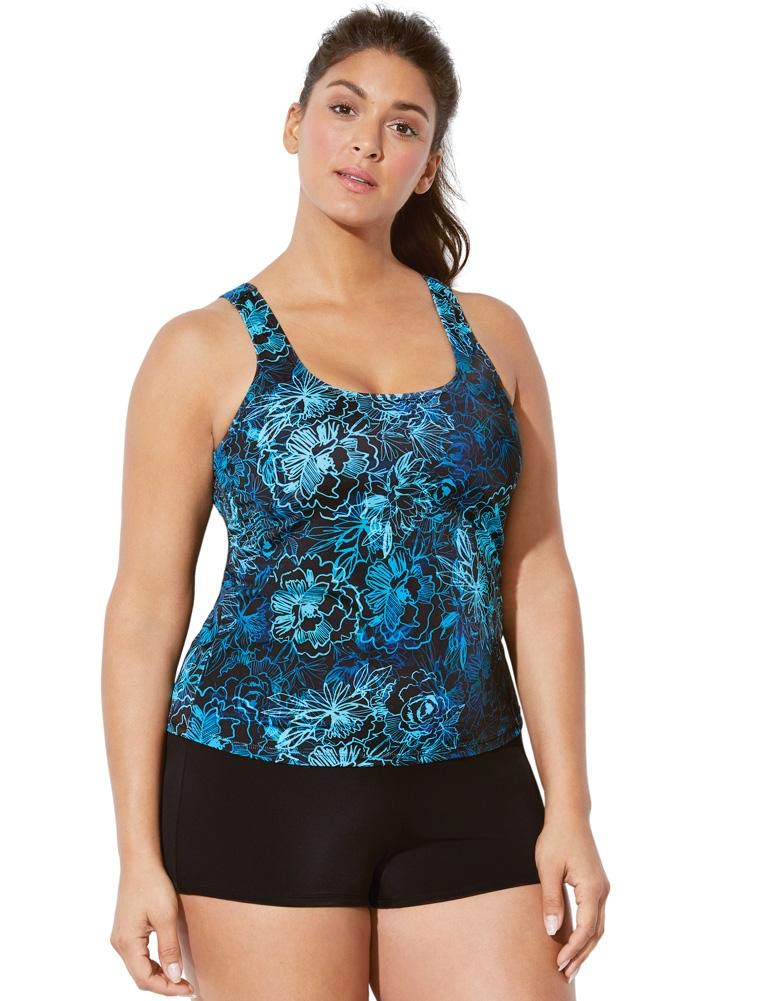 Plus Size Women's Chlorine Resistant Classic Tankini Swimsuits with Boy Shorts - Perfect for Beach Vacations, Pool Parties & Water Aerobics