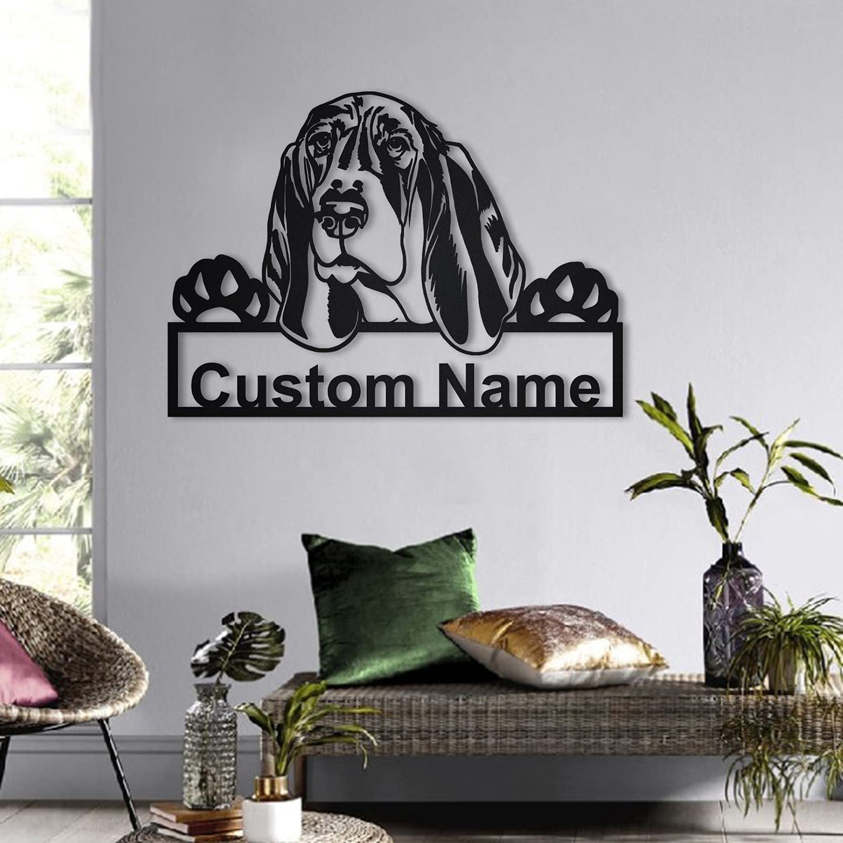 Custom Basset Hound Metal Sign - Personalized Dog Wall Art Decor | Funny Basset Hound Gift for Pet Lovers | Unique Animal-Themed Home & Office Decoration | Perfect for Living Room, Bedroom or Man Cave