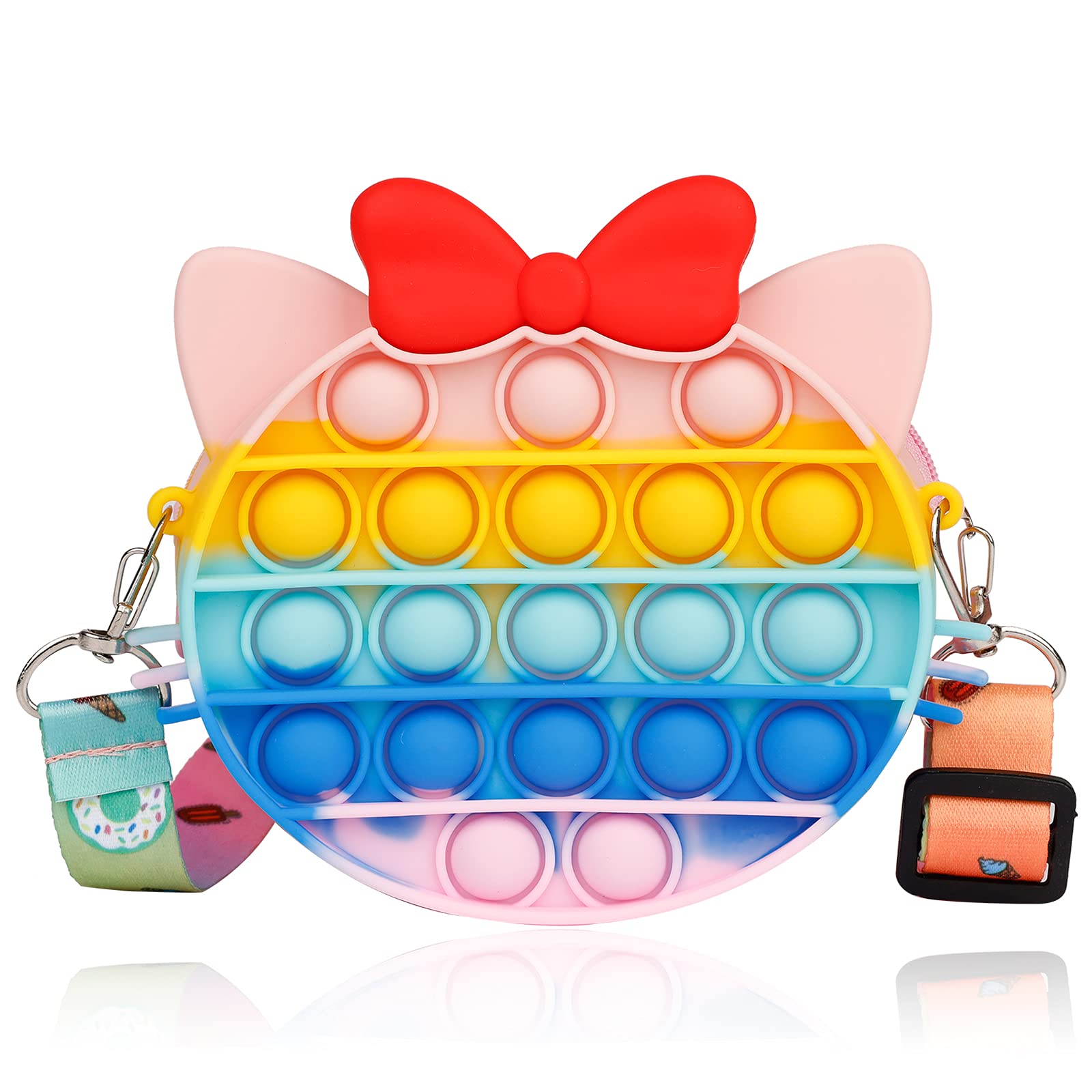Pop Shoulder Bag Fidget Toy for Women & Girls - Push Bubble Sensory Crossbody Purse, Stress Relief Squeeze Toy Gift for Kids (Kitty/Macaron/RainbowD) - Perfect for School, Travel & Anxiety Relief