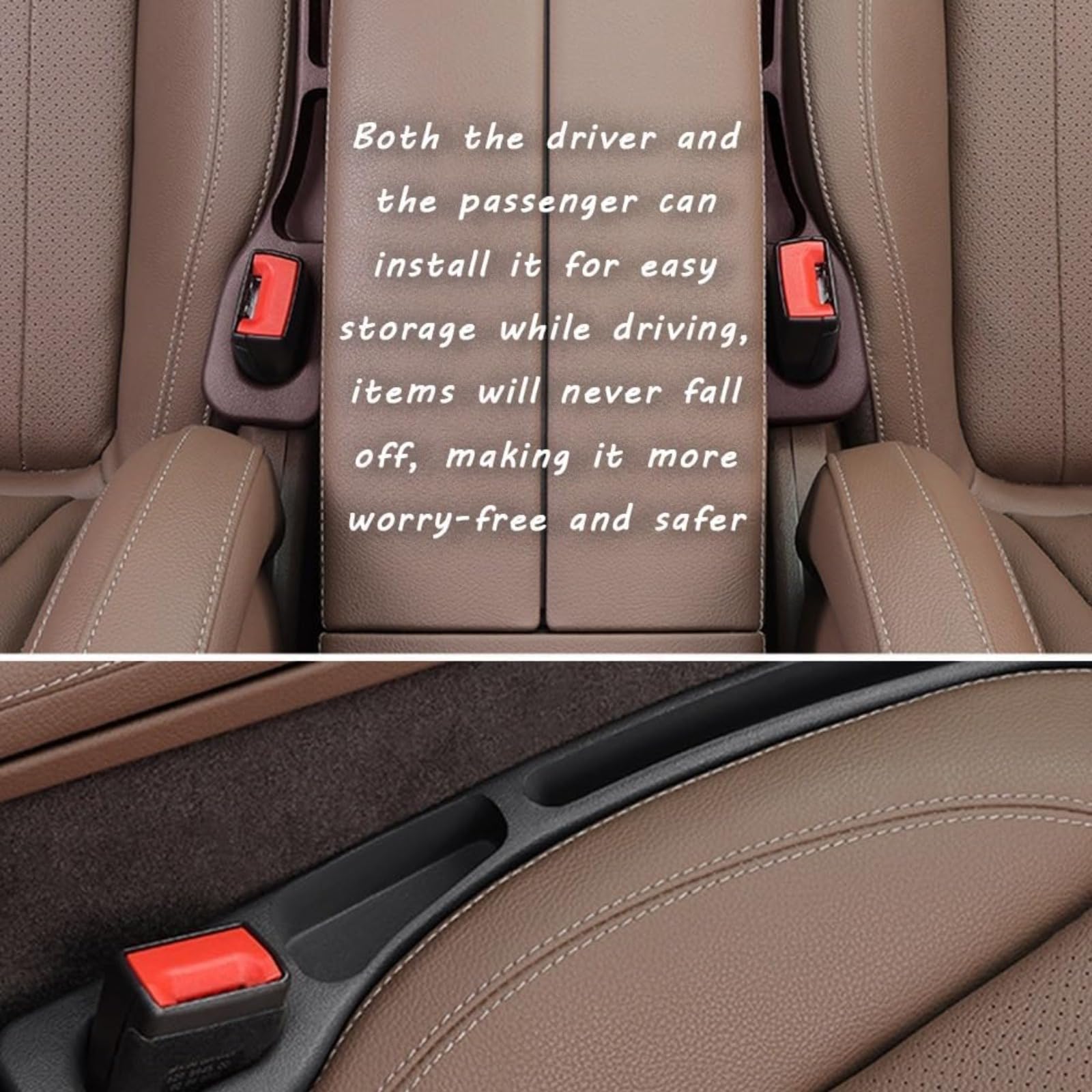 2 Pack Universal Car Seat Gap Filler - Vehicle-Mounted Leak-Proof Gap Organizer for Car, SUV & Truck | Prevents Items from Falling Between Seats | Perfect for Phones, Keys & Small Essentials (Red)