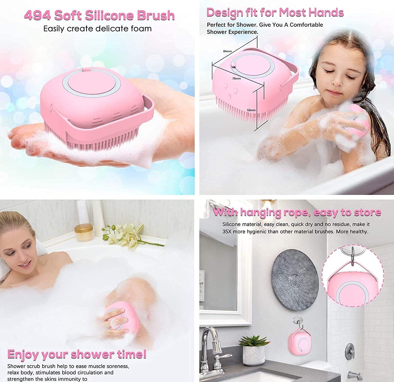 **Aatmnivedi Silicone Body Bath Brush with Shampoo Dispenser - Soft Exfoliating & Massaging Brush for Shower, Spa & Relaxation - Perfect Bathroom Accessory**