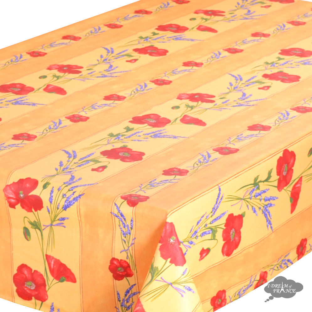 60x78 Inch Yellow Poppies Rectangular Cotton Tablecloth with Acrylic Coating - Waterproof & Wrinkle-Resistant Dining Table Cover for Kitchen, Party, and Outdoor Events