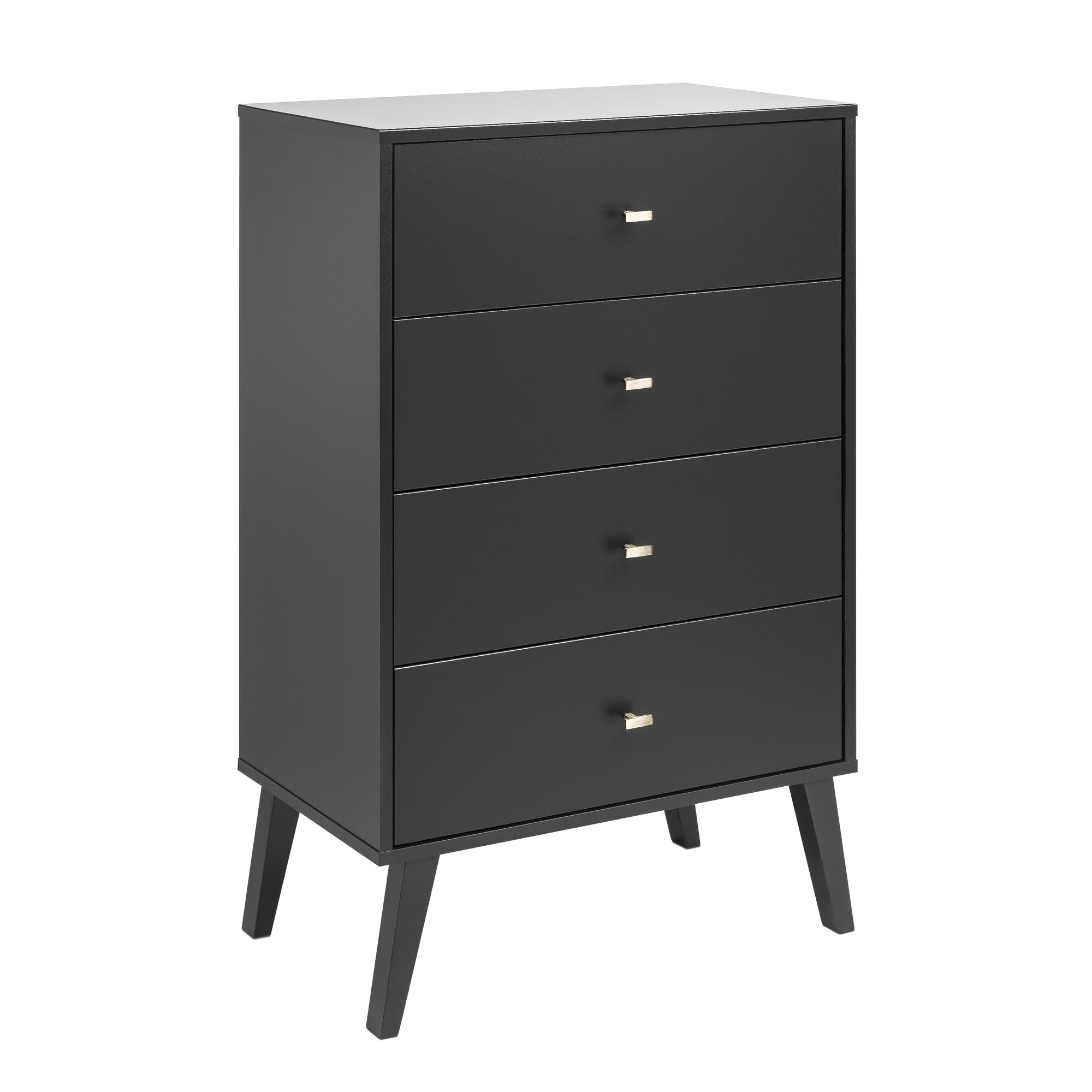 Mid-Century Modern 4-Drawer Dresser - Prepac Milo Black Chest of Drawers, Contemporary Bedroom Storage Furniture (18.25