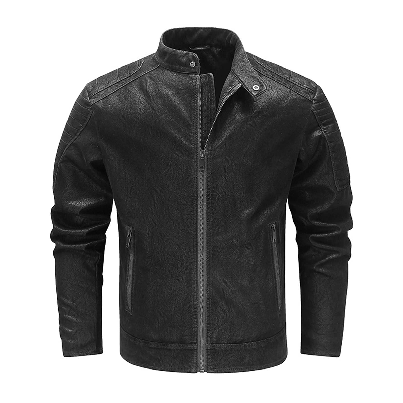 Men's Vintage Biker Jacket - PU Faux Leather Motorcycle Jacket with Stand Collar & Zip-Up | Casual Riding & Outdoor Fashion