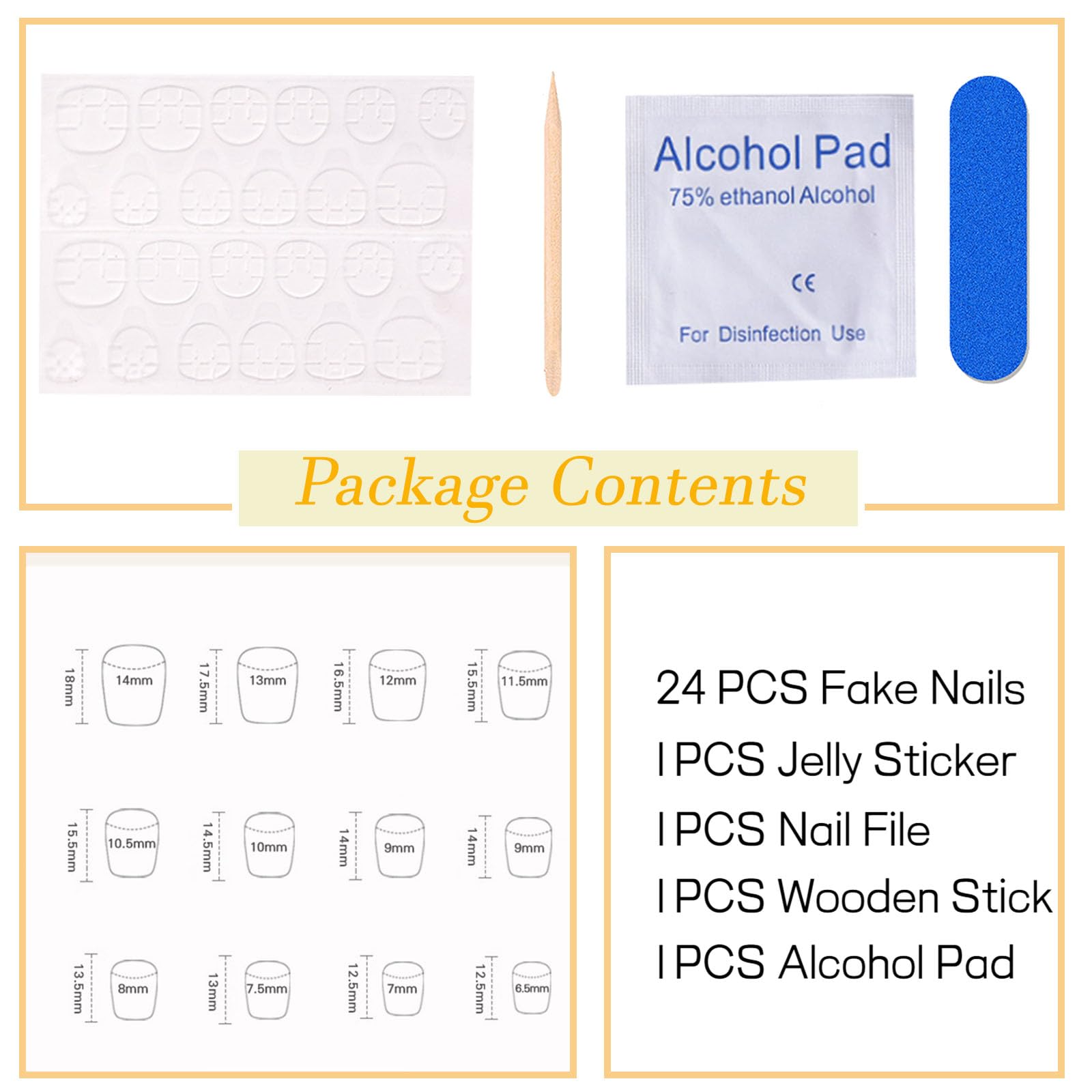 24 Pcs Extra Short Press-on Nails - Coffin Shape Glossy Glue-on False Nails with Sunflower Designs - Yellow Full Cover Artificial Nails for Women, Easy to Apply, Perfect for Daily Wear, Parties & Special Occasions