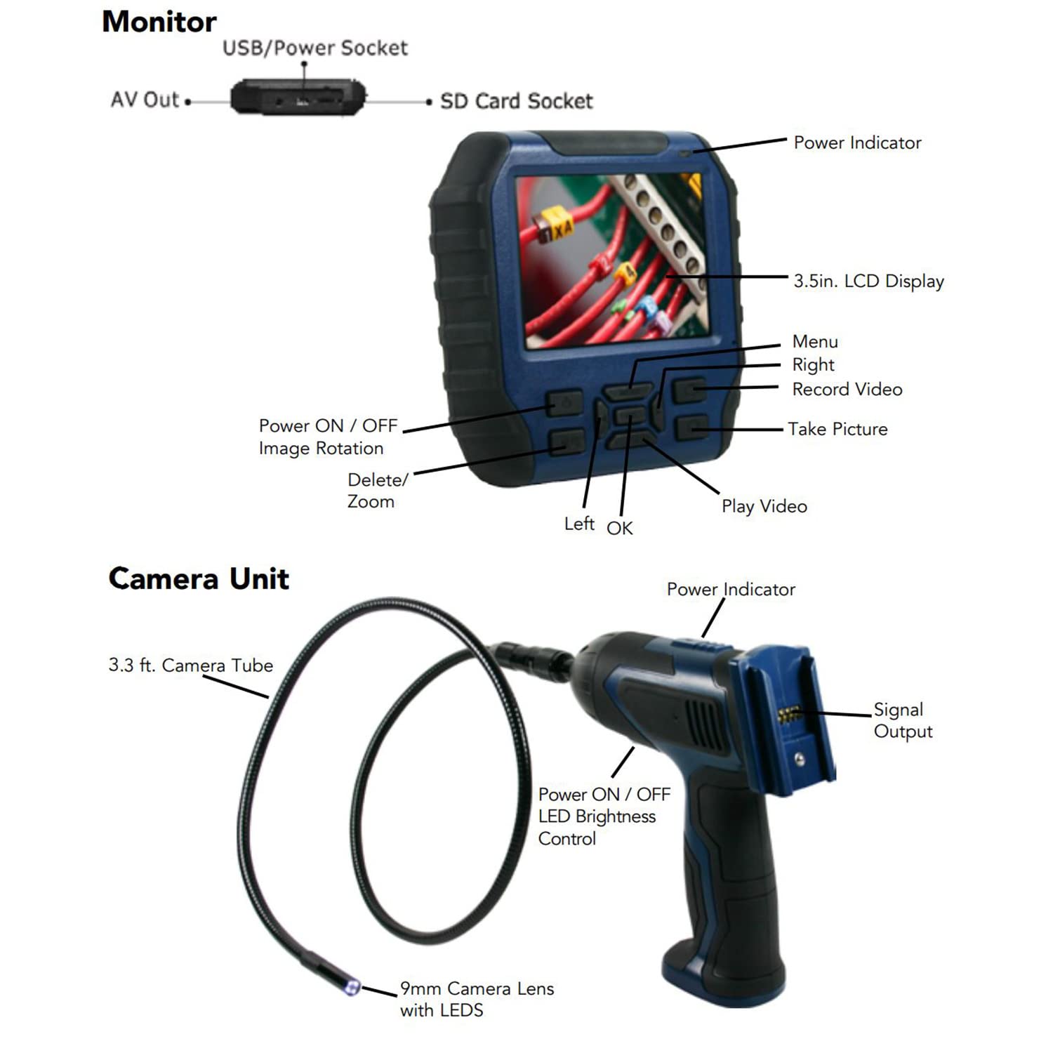Whistler WIC-5200 Black Inspection Camera - Waterproof Borescope with 5