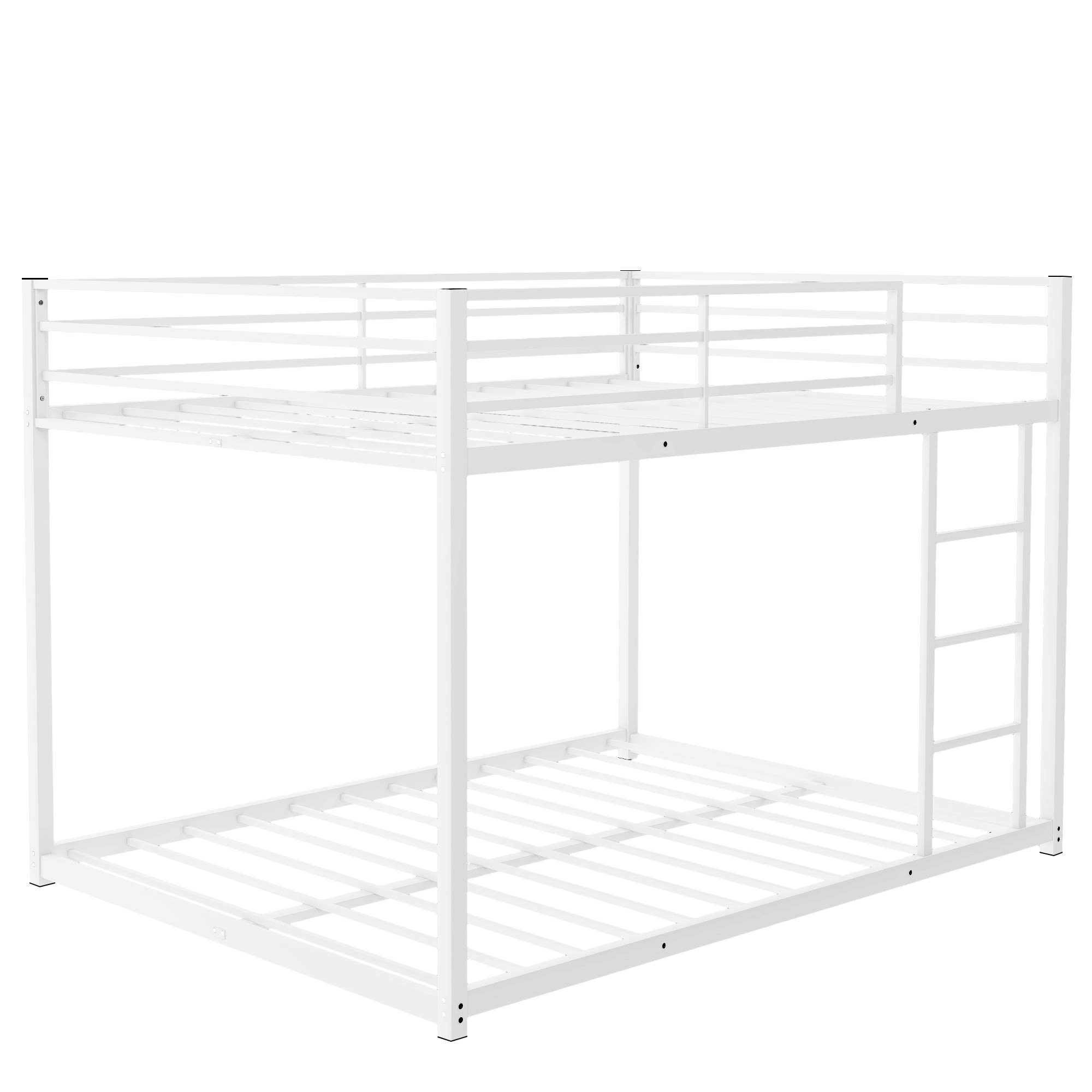 Danxee Low Bunk Bed with Ladder - Heavy Duty Metal Bunk Bed Frame with Safety Guard Rails & Flat Ladder for Kids, Teens & Adults - Full Over Full Size - Perfect for Small Spaces, Dorms, Guest Rooms & Kids' Bedrooms (White)