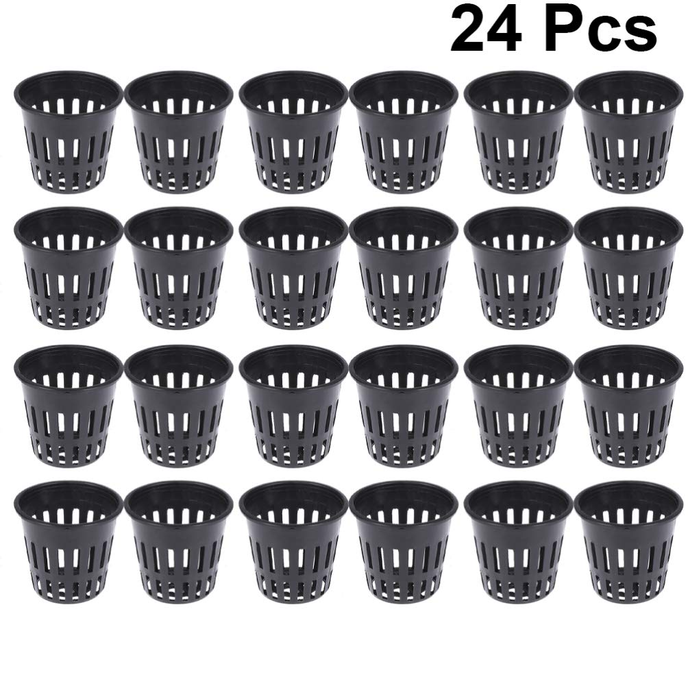 NUOBESTY 24 Pack Black Hydroponic Net Pots with Slotted Design - Round Flower Grow Cups for Orchids, Nursery, and Garden Plants - Ideal for Hydroponics, Aquaponics, and Indoor Gardening