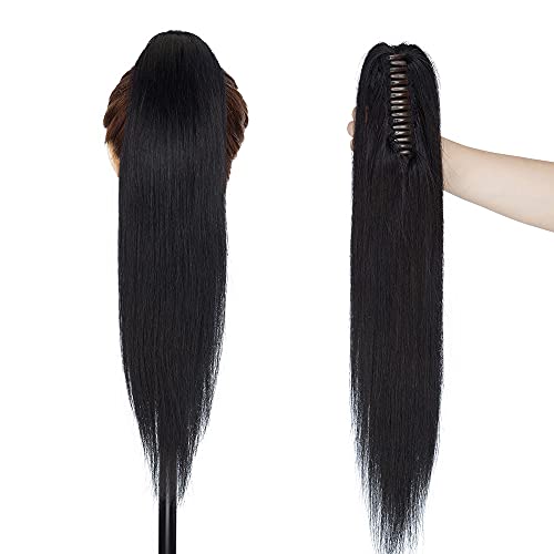 100% Remy Human Hair Clip-In Ponytail Extension - 18 Inch Straight Jet Black (#1) | Seamless Jaw Clip for Instant Volume & Length | Perfect for Weddings, Parties & Everyday Styling