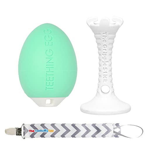 Best Baby Teething Toys - The Teething Egg & Grippie Stick Sensory Development Toys for 3-18 Months | Safe Chew Toys for Infants & Toddlers | Perfect for Soothing Sore Gums, Improving Motor Skills & Sensory Play at Home or On-the-Go