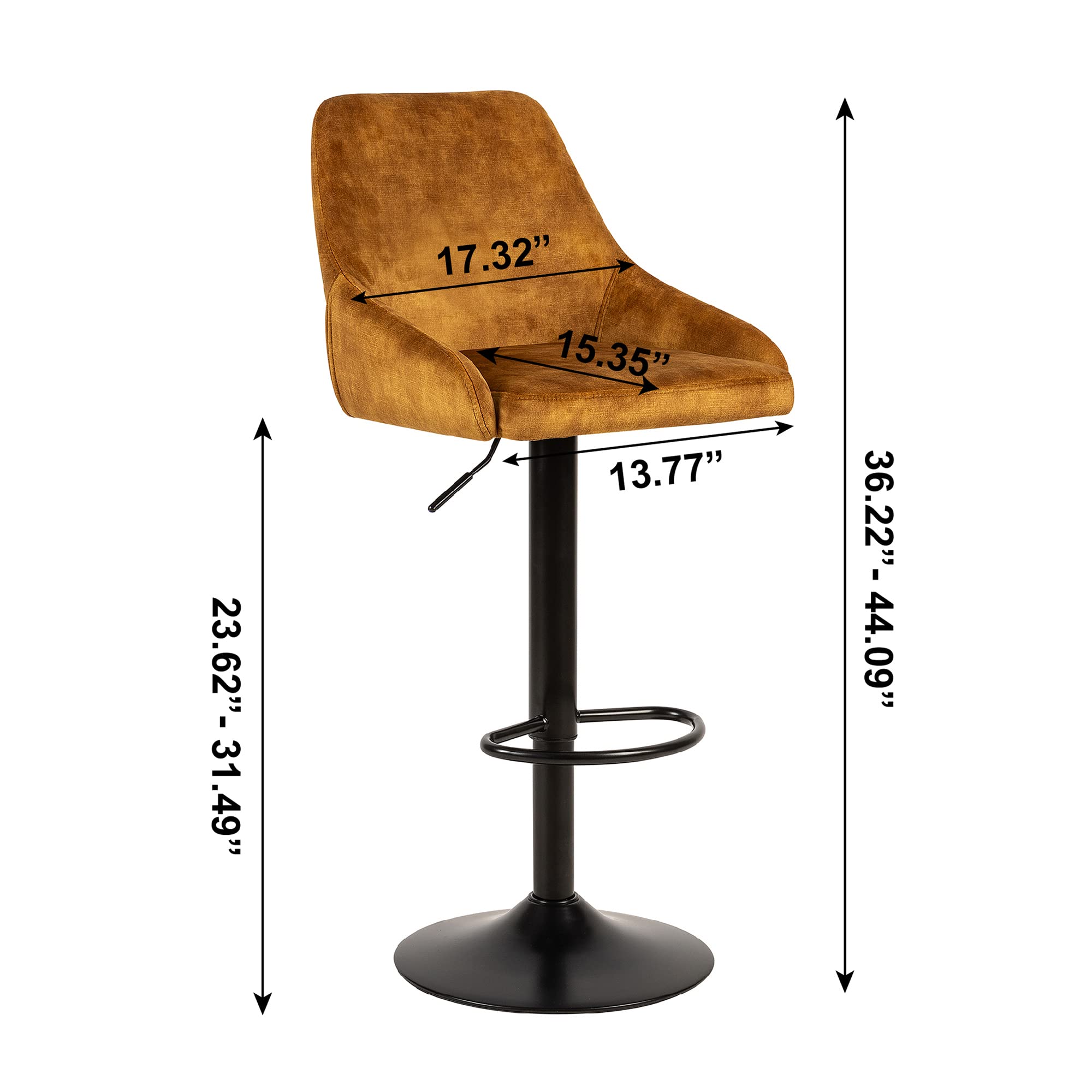 LEEJAY 2-Pack Velvet Swivel Bar Stools with Black Metal Base - Adjustable Height Brown Upholstered Counter Stools for Kitchen Island, Dining Room, Bar & Home Decor