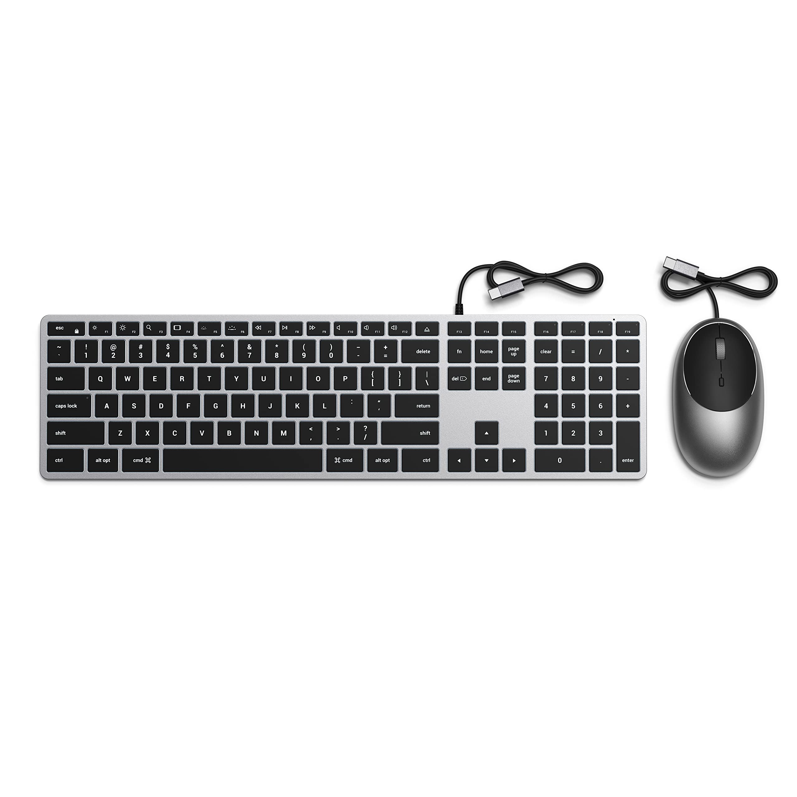 Satechi Slim W3 Wired Keyboard & Aluminum C1 Wired Mouse Bundle - USB C Backlit Keyboard with Adjustable DPI Mouse for MacBook Pro/Air, iPad Pro/Air, iMac, PC Laptops & Desktops - Perfect for Home Office, Gaming & Productivity Workstations