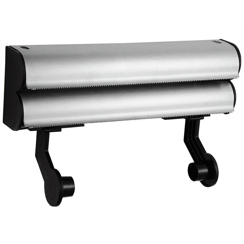 Stainless Steel Paper Towel Holder with Built-in Wrap Dispenser - Wall Mount or Stand for Kitchen, Bathroom & Office Organization