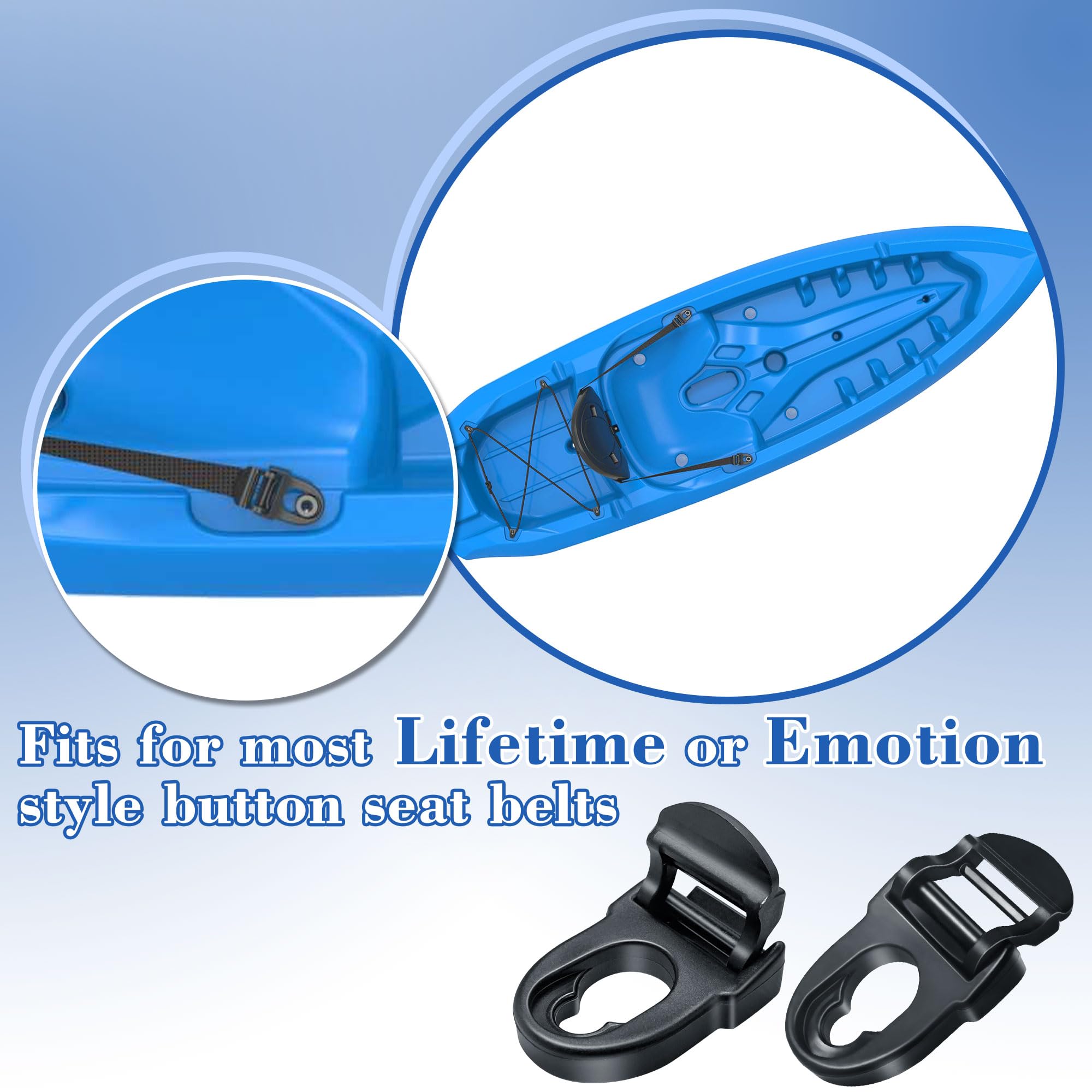 HLOGREE 4Pcs Kayak Seat Clips Replacement - Durable Kayak Seat Belt Clips & Repair Clips for Lifetime Emotional Kayaks - Kayak Straps Seat Clip with Adjustable Straps - Perfect Kayak Accessories for Fishing, Camping & Water Sports Adventures