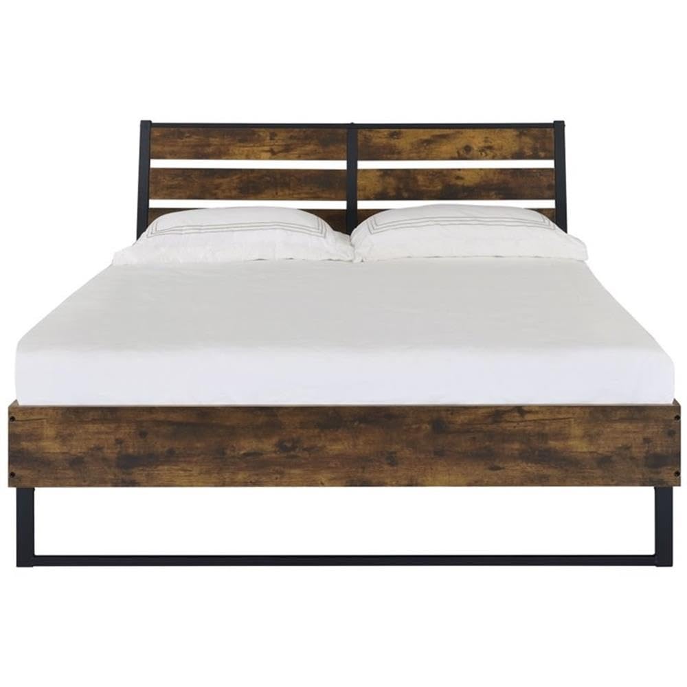 Acme Juvanth Eastern King Wooden Panel Bed - Solid Oak Frame with Black Finish - Perfect for Master Bedrooms & Guest Rooms