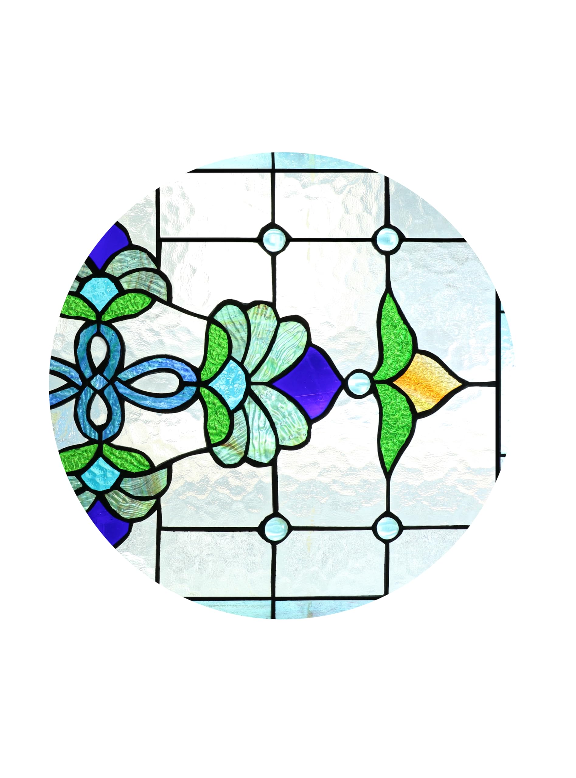 Yogoart Extra Large Blue Victorian Stained Glass Window Panels - 35