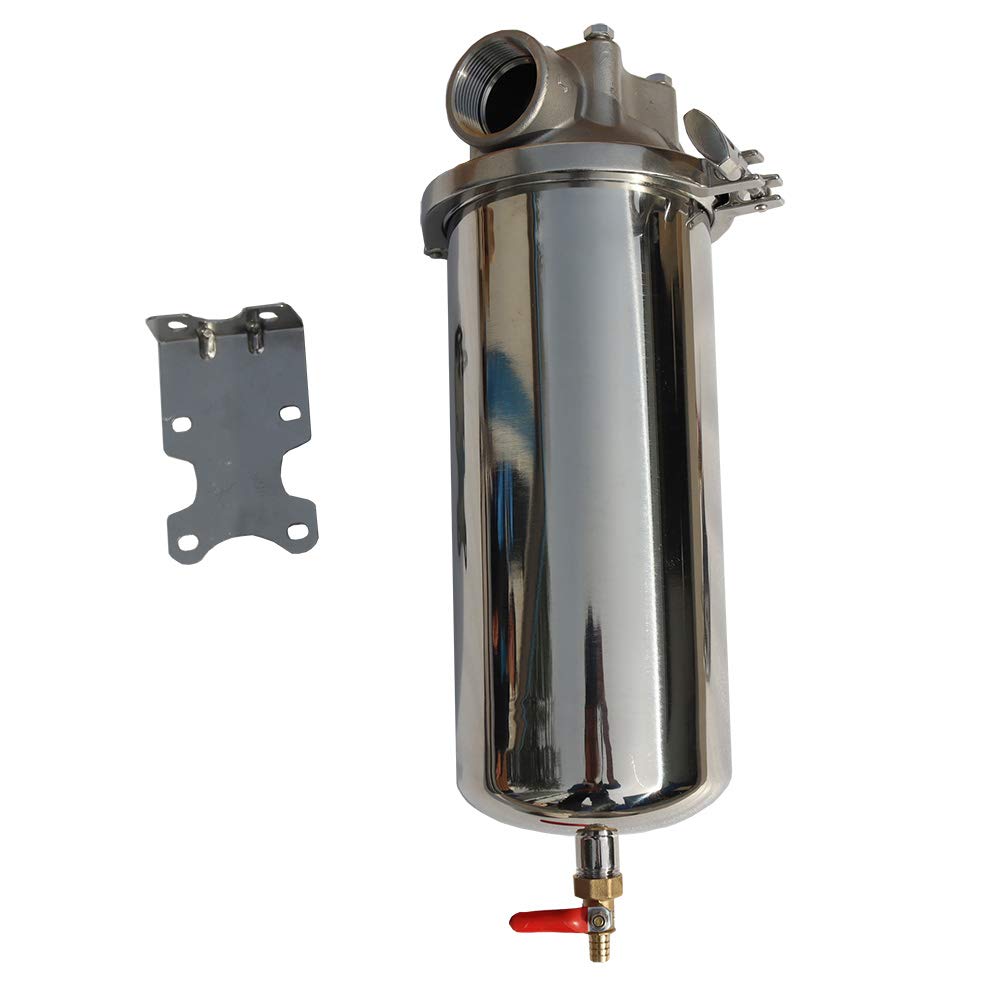 TECHTONGDA 10 Inch Stainless Steel Water Filter Housing - 1.5 Inch NPT Thread for Whole House Water Filtration System - Perfect for Home, Office, and Commercial Water Purification