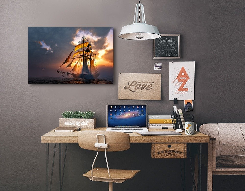 Lantern Press Sail Boat at Sunset - 16x24 Wrapped Canvas Wall Art for Living Room, Bedroom & Office Decor | Coastal Nautical Painting for Home & Gifts