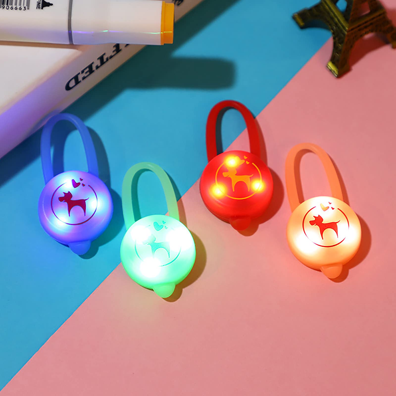 Jolincc Waterproof LED Pet Collar Light - Glow in The Dark Safety Necklace for Dogs & Cats - Reflective Running Light with Silicone Pendant (Red, One Size) - Perfect for Night Walks, Jogging & Outdoor Adventures