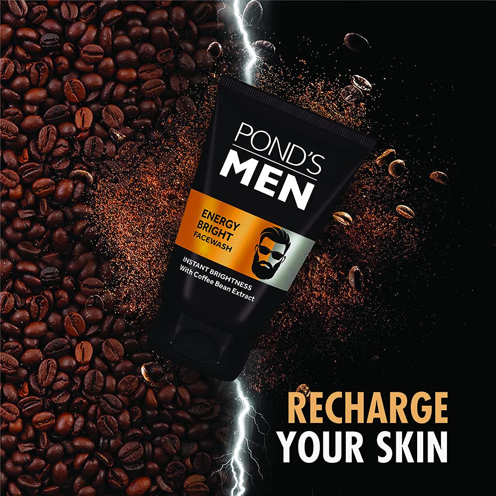 Pond's Men Energy Bright Anti-Dullness Face Wash with Coffee Bean - 50g | Deep Cleansing & Brightening Facial Cleanser for Men | Perfect for Morning Routine & Post-Workout Refreshment