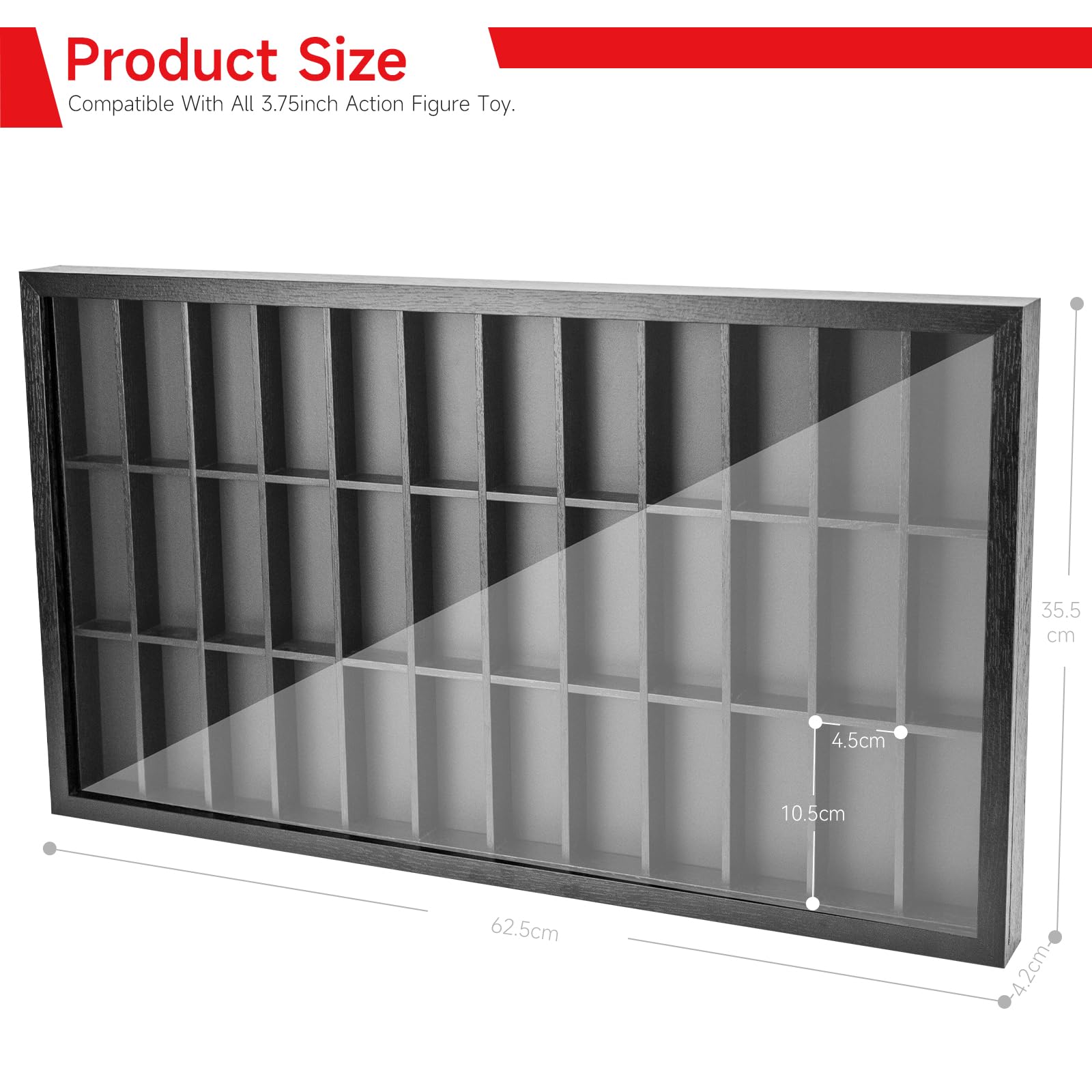 SixPoints 36-Compartment Wall Mounted Wooden Display Case - Organizer for 3.75