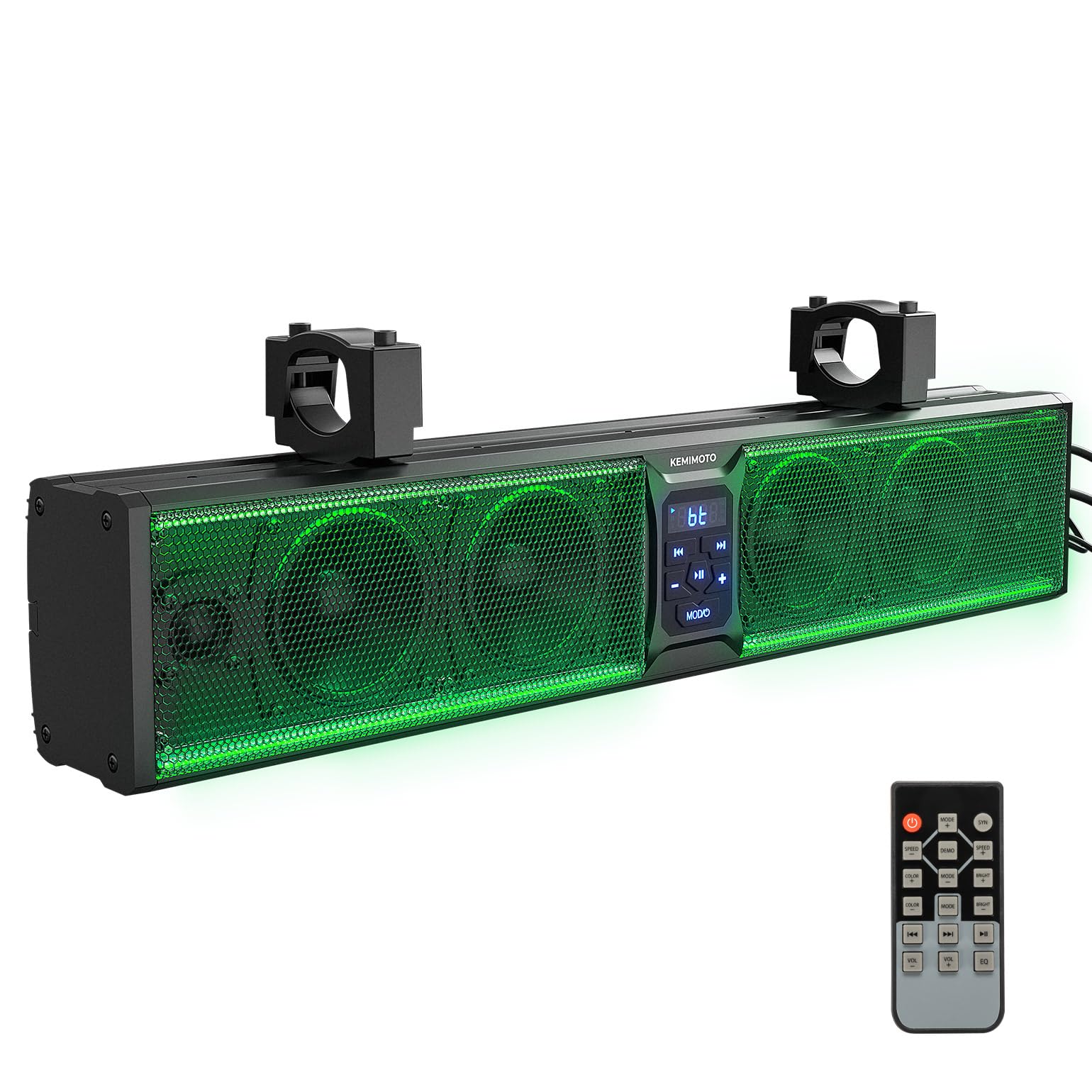 KEMIMOTO 6-Speaker Metal UTV Sound Bar - Waterproof Bluetooth Sound System with Multicolor LED Lights, 25-Inch Wireless Control for UTV/ATV/Golf Cart (Fits 1.25-2