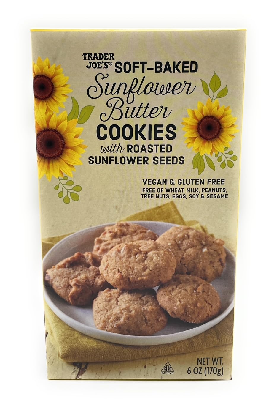 Trader Joe's Gluten Free Sunflower Butter Cookies with Roasted Sunflower Seeds - Soft Baked, 6oz (170g) Pack of 2 - Healthy Snacks for Kids Lunch Box, Vegan Treats & Allergy-Friendly Desserts