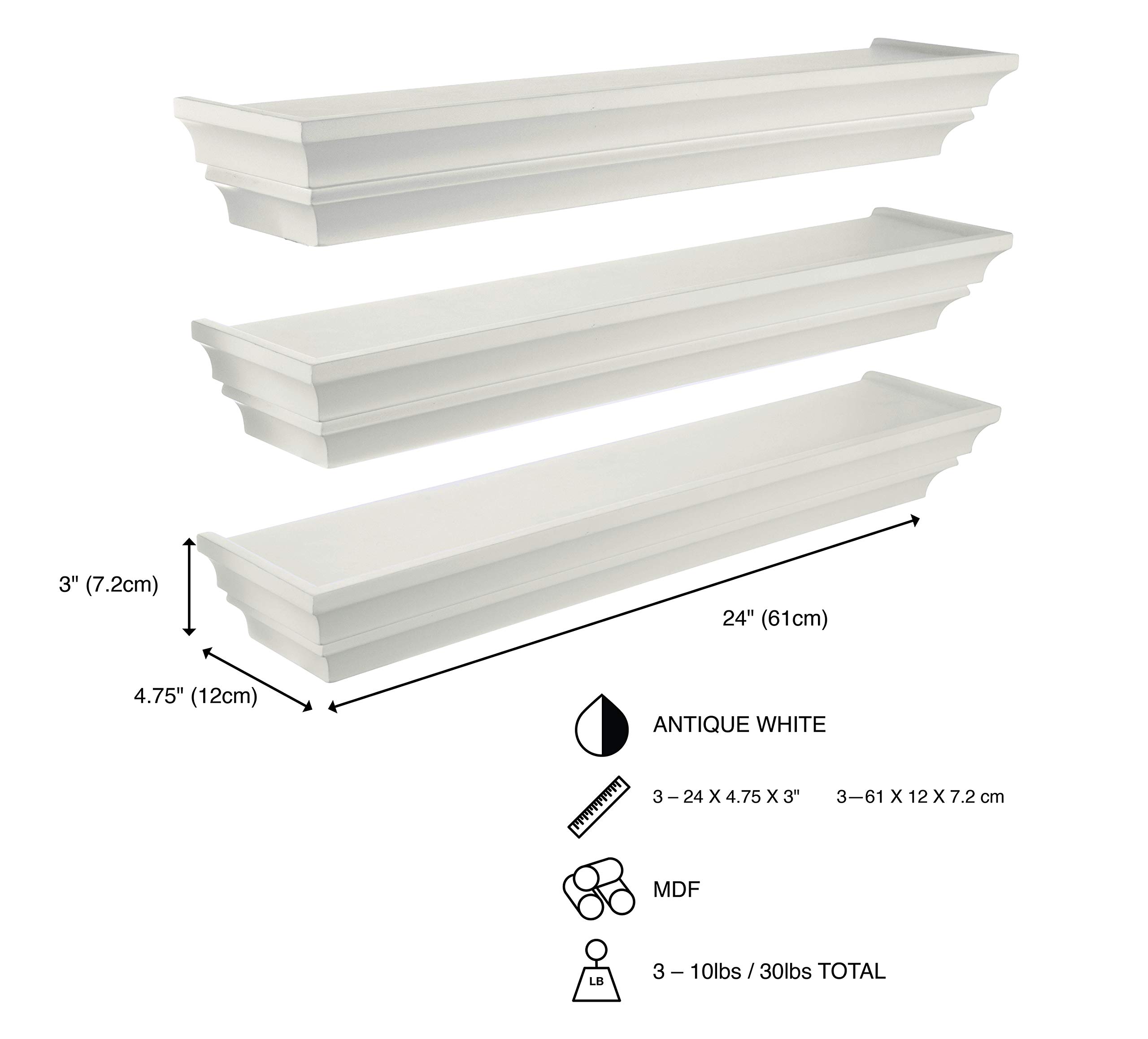 Floating Wall Shelves Set of 3 - Modern Wooden Wall Mounted Shelves for Home Decor, Living Room, Bedroom, Bathroom - Easy Installation & Space Saving Storage Solution