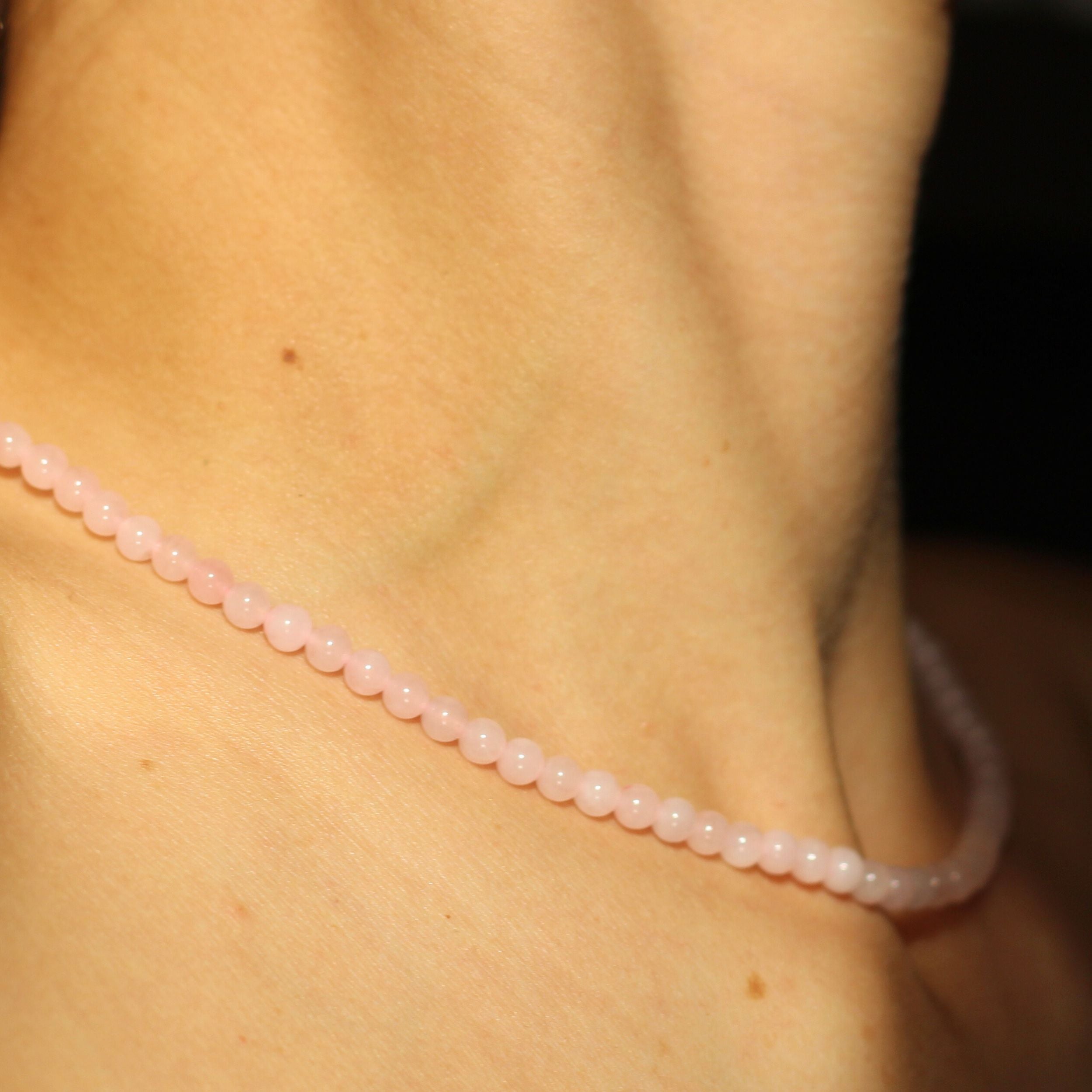 Rose Quartz Beaded Necklace Mini - Healing Crystal Jewelry for Women, Dainty Adjustable Choker, Gift for Her | Perfect for Meditation, Yoga & Spiritual Healing