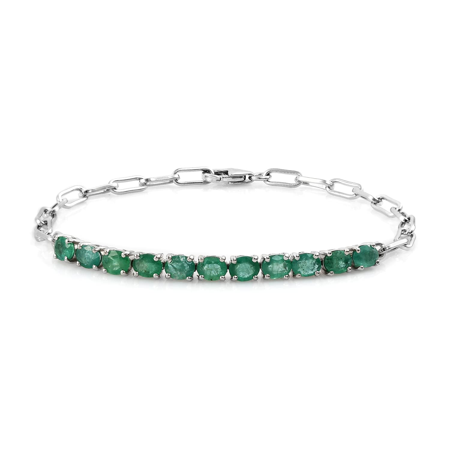 2.9 CT AAA Emerald 925 Sterling Silver Platinum Plated Paper Clip Chain Bracelet for Women - Elegant Jewelry Gift for Birthday, Anniversary & Special Occasions