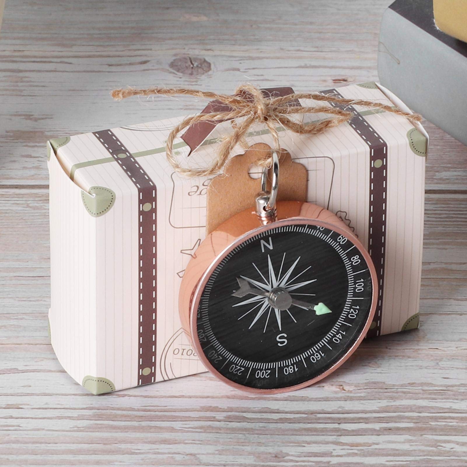 Vintage Rose Gold Mini Suitcase Wedding Favor Boxes - 20Pcs Set with Tags & Burlap Twine - Elegant Candy Gift Boxes for Bridal Showers, Baby Showers & Party Favors - Perfect for Wedding Decorations, Anniversary Gifts & Special Events