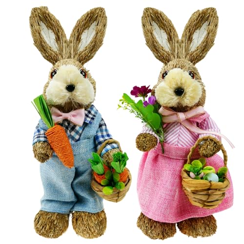 2 Pcs Blue&pink Straw Bunny