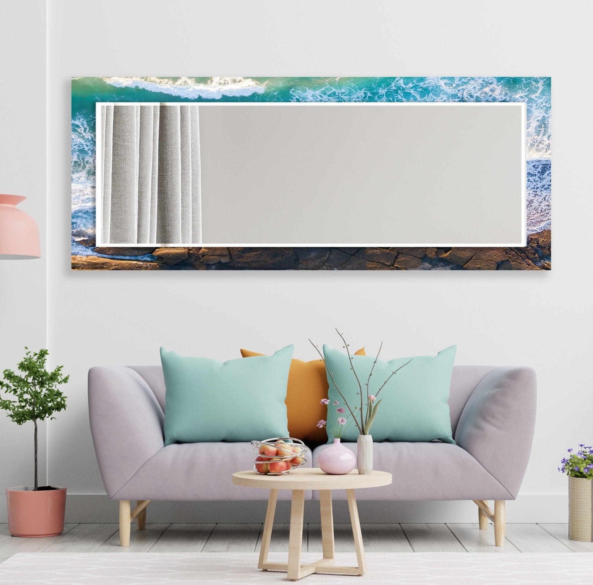 Abstract Sea Waves Wall Mirror - Coastal Decor for Living Room, Bedroom & Bathroom - Modern Ocean Wave Design for Home & Office Decor