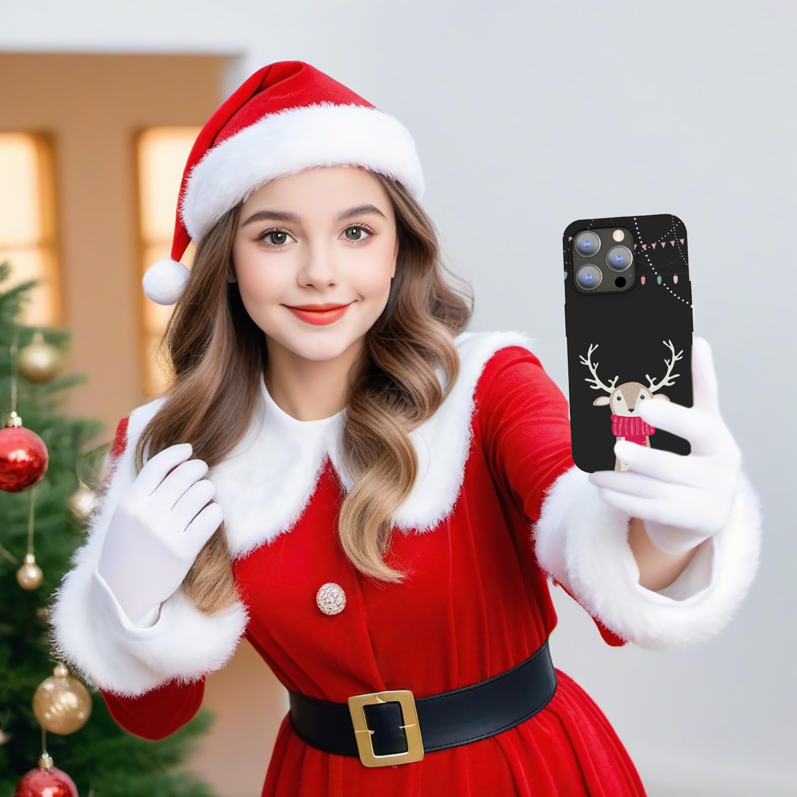 **YESPURE Cute Girly Black Matte Christmas Deer iPhone 13 Pro Max Case - Soft TPU Shockproof Anti-Scratch Protective Cover - Perfect Holiday Gift for Women & Girls**    *(Use Case: Ideal for daily protection, holiday gifting, and adding festive style to your iPhone 13 Pro Max.)*
