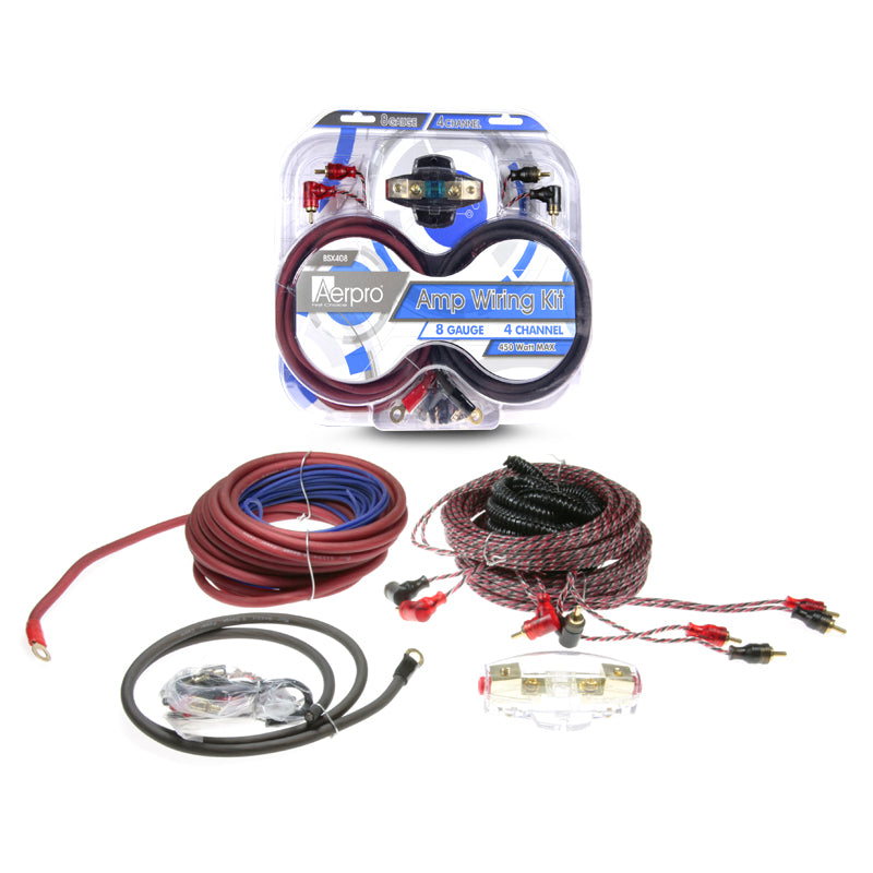 Aerpro BSX408 BASSIX 8GA 4 Channel Amplifier Install Kit - High Performance Car Audio Wiring Kit for Enhanced Sound System | Perfect for Car Audio Upgrades & DIY Installations