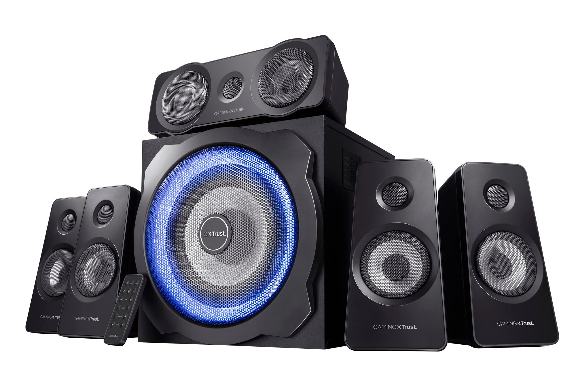 Trust Gaming GXT 658 Tytan 5.1 Surround Sound PC Speaker System with Subwoofer & LED Lighting - 180W (90W RMS) Black - Perfect for Gaming, Movies, Music on PC, Laptop, Console & TV