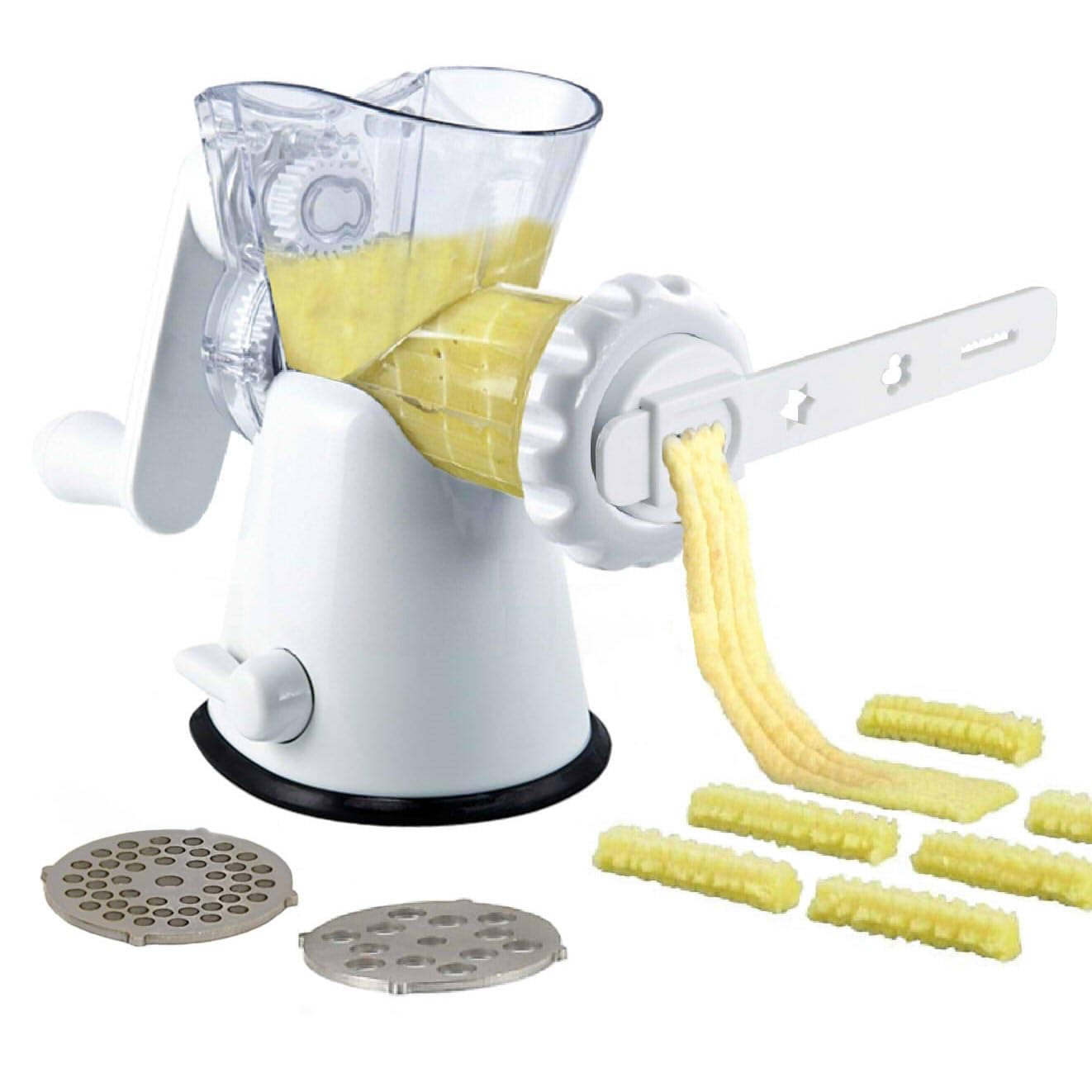 Premium Manual Meat Grinder & Vegetable Shredder - Heavy Duty Cookie & Biscuit Maker with Churros Attachments - White | Perfect for Home Cooking, Baking, and Meal Prep