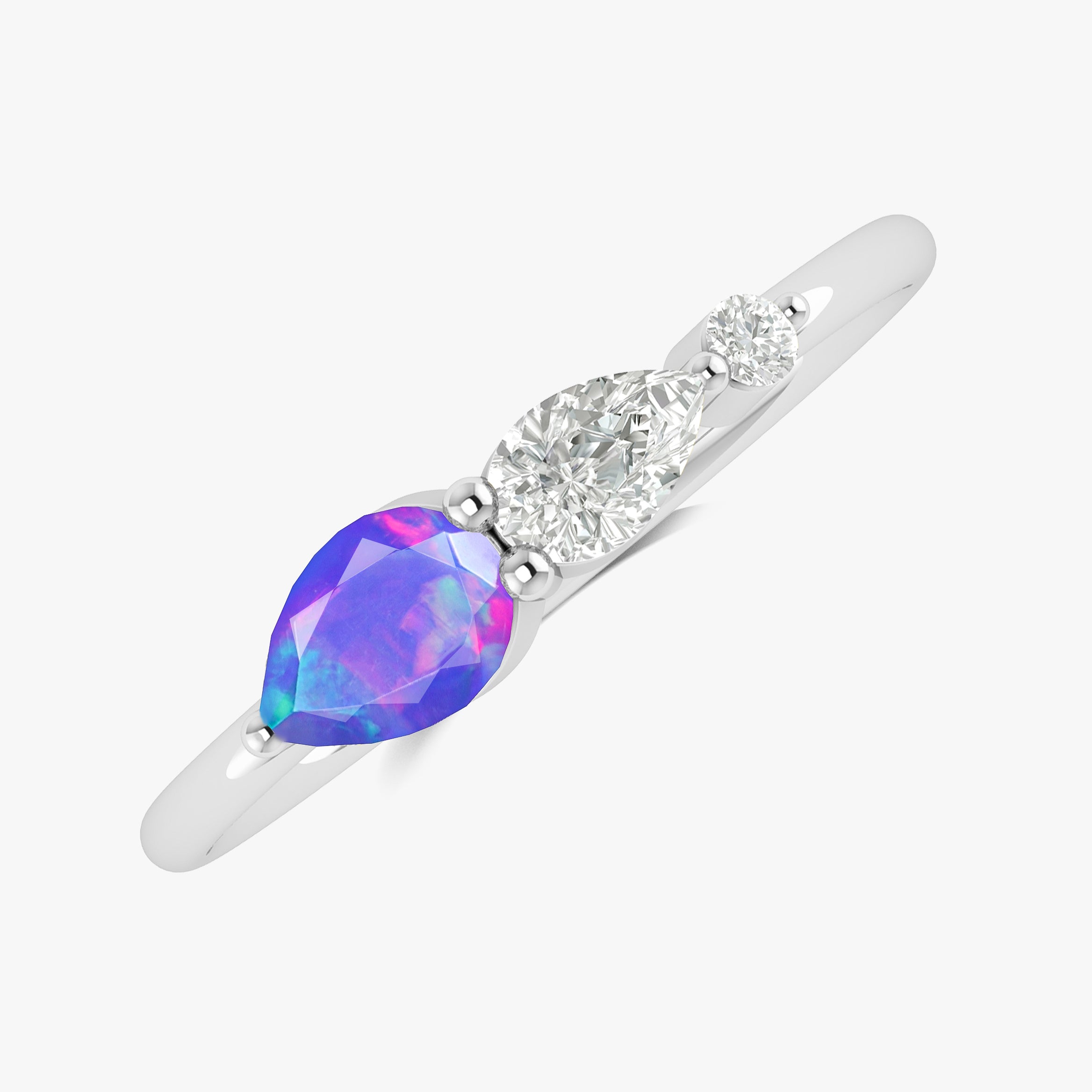 Lavender Fire Opal Pear Three Stone Ring - Elegant Dainty Jewelry for Women, Wedding, Anniversary & Special Occasion Gifts