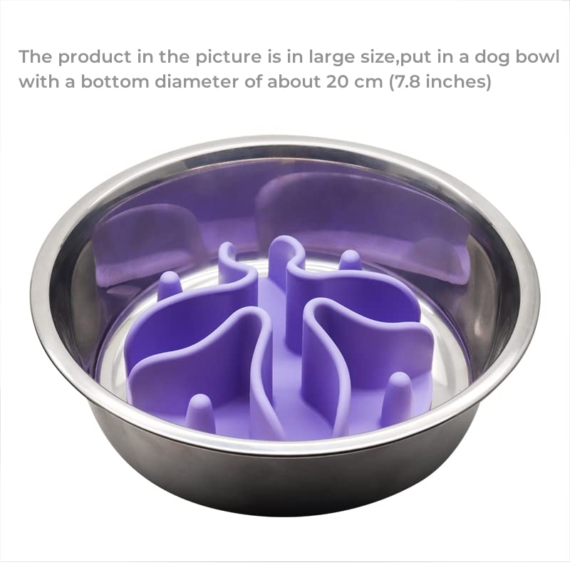 Doweiss Silicone Slow Feeder Dog Bowl Insert for Dogs & Cats - Non-Slip Suction Cups, Large Purple Pet Food Puzzle Bowl - Perfect for Fast Eaters, Digestion Aid & Mealtime Enrichment