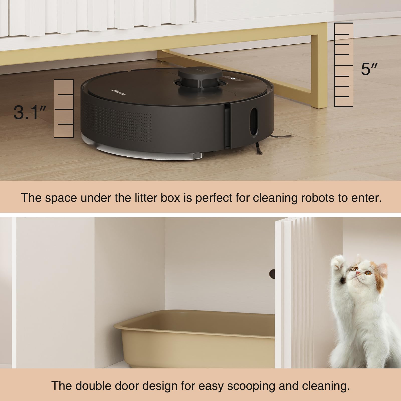 Modern Cat Litter Box Enclosure Furniture - Hidden Litter Box with Scratch Pad, Washroom House End Table & Entryway Bench for Living Room - White | Stylish Pet Furniture for Small Spaces & Home Decor
