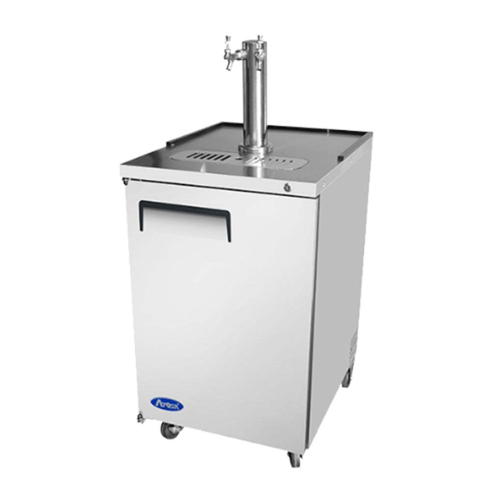 Atosa 23 Inch Commercial Grade Draft Beer Refrigerator with Dual Tap Tower - Perfect for Bars, Restaurants, and Home Brewing Enthusiasts