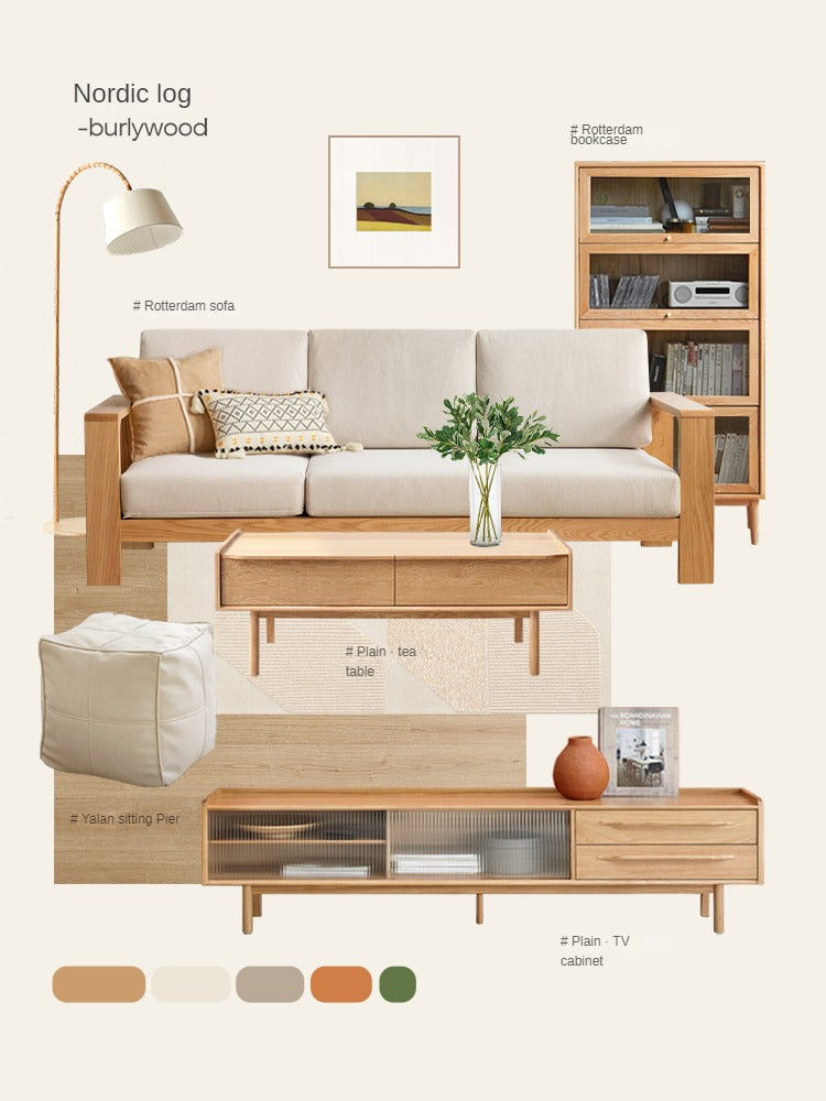 Solid Oak Wood TV Stand with Sliding Doors - Modern Entertainment Center for Living Room, Bedroom & Home Theater