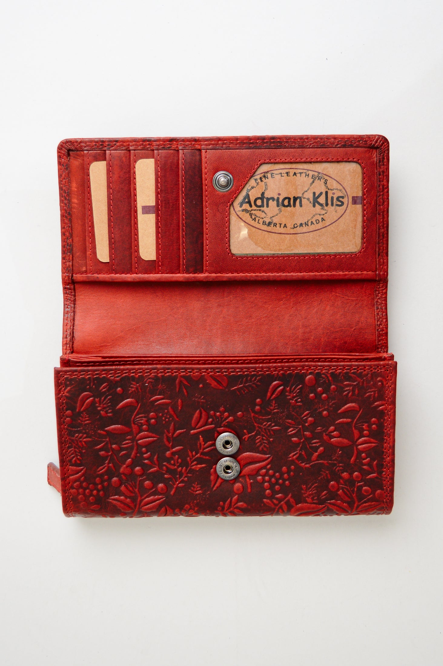Adrian Klis Genuine Leather Flower Wallet for Women - Stylish Red RFID Blocking Bifold Wallet - Perfect for Travel, Shopping & Everyday Use
