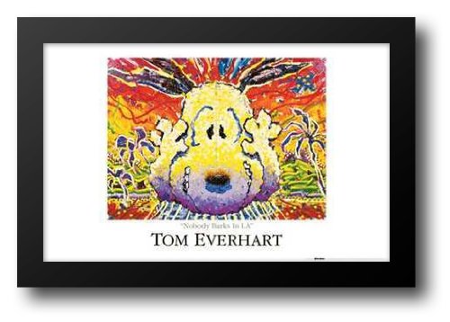 Tom Everhart 40x28 Framed Art Print - Snoopy & Woodstock Nobody Barks in LA - Premium Canvas Wall Decor for Living Room, Bedroom & Office