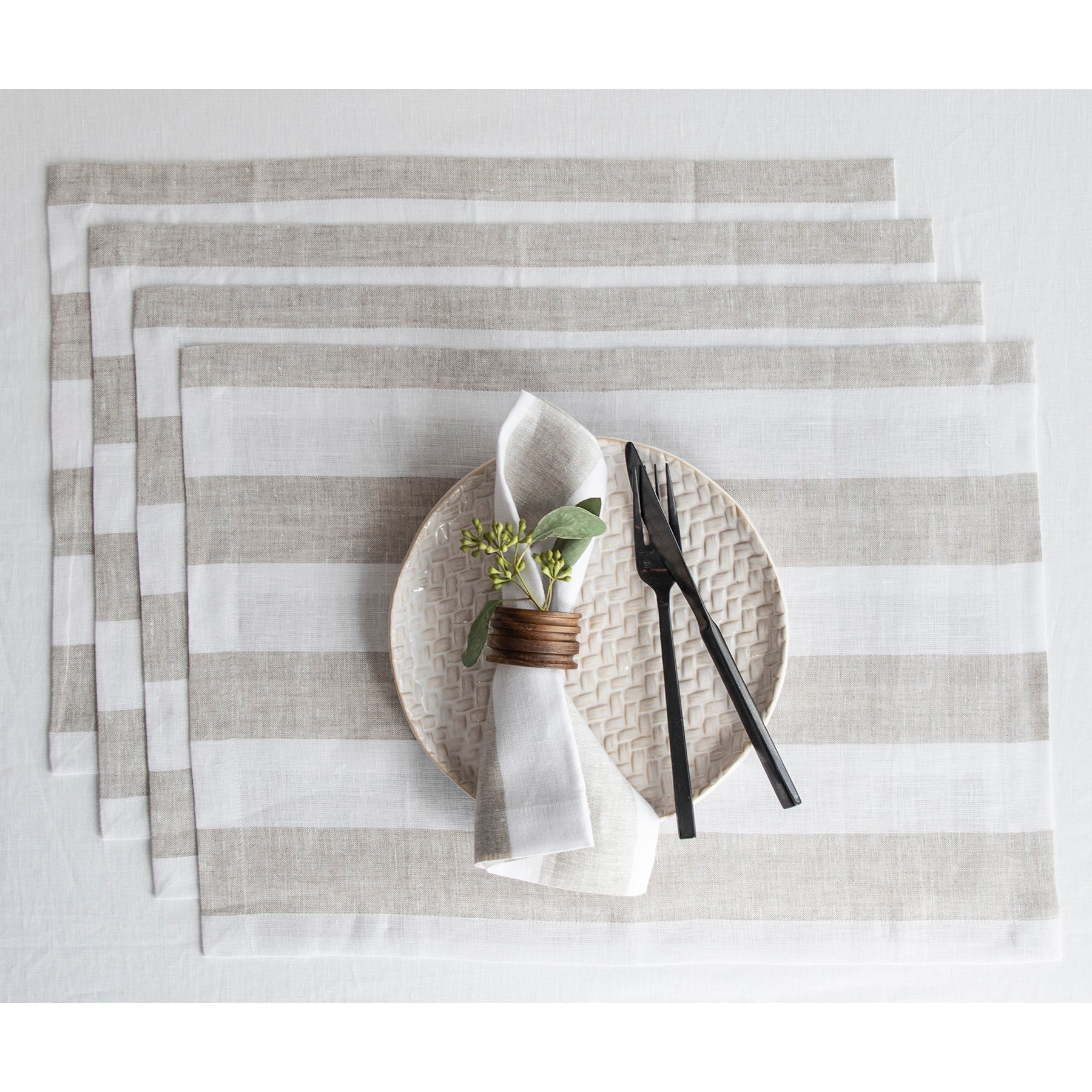 Premium Cabana Stripe Cotton Placemats Set of 4 - Waterproof & Washable Table Mats for Dining, Kitchen, and Outdoor Patio Decor
